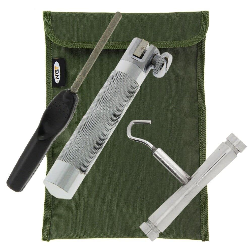 NGT Carp Coarse Fishing Hook Vice Clamp + Easy Grip File Sharpener with Stainless Steel Knot Puller & Nylon Case