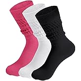 Moon Wood 3 Pairs Crew Slouch Socks for Women Cotton Scrunch Ankle Socks Size 6-11