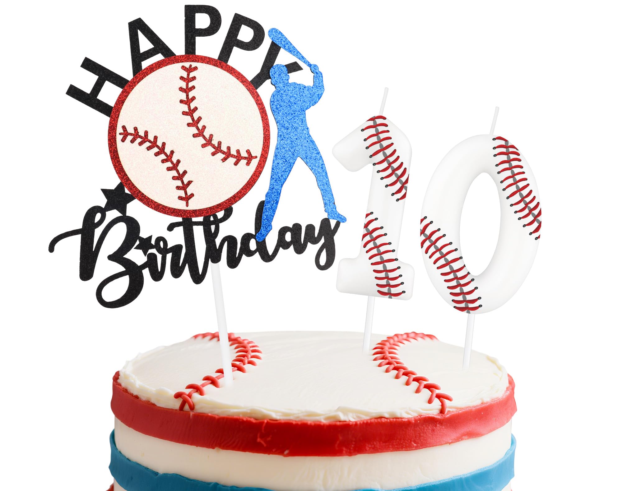 mciskin Baseball 10th Birthday Candles Set,White Number 10 Candle for Cake,Boys 10th Birthday Decorations,Baseball Birthday Decorations Cake Toppers for Boys Kit Ball Game Themed Party Supplies