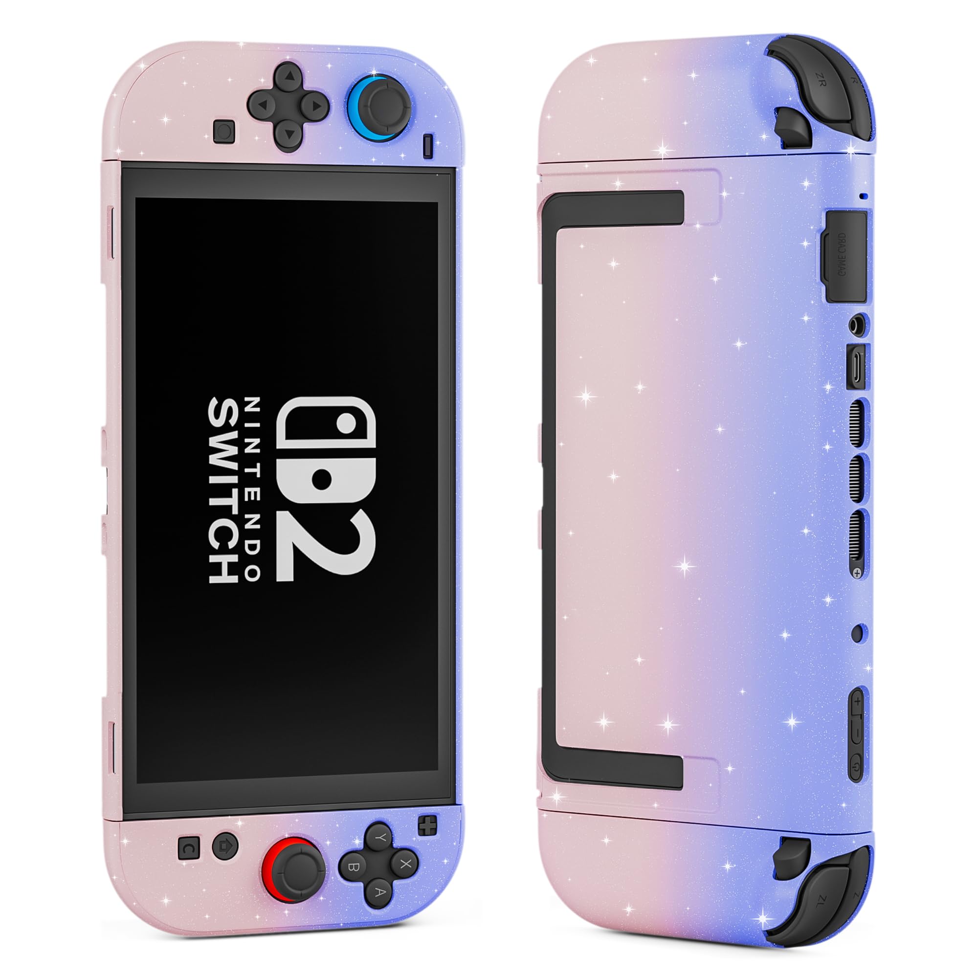 PAWDIARY Glitter Switch 2 Case, Split Protective Cover Skin for Nintendo Switch 2 2025 Console&Controller, Gradient Pink and Purple Design Hardshell Switch 2 Accessories Protector
