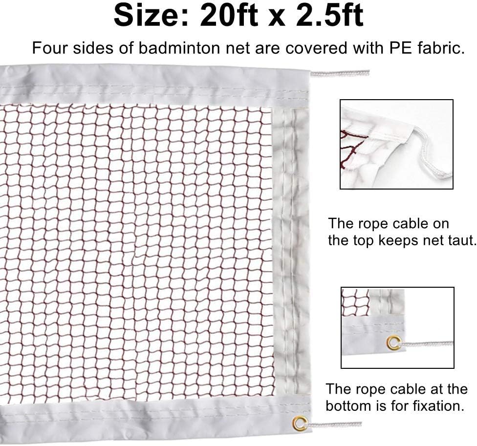 ATINUS Badminton Tournament Net with Rope for Indoor and Outdoor Sports Garden Schoolyard Backyard (20 FT x 2.5 FT) : Sports & Outdoors