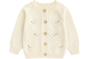 Simplee kids Baby Girl Knit Cardigan Sweater Cream Cotton Autumn Coat