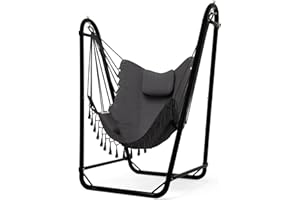 TOREVSIOR Unique U-Shaped Hammock Chair with Stand,Sturdy & Rust-Resistant,Free Gray Cotton Hammock Chair