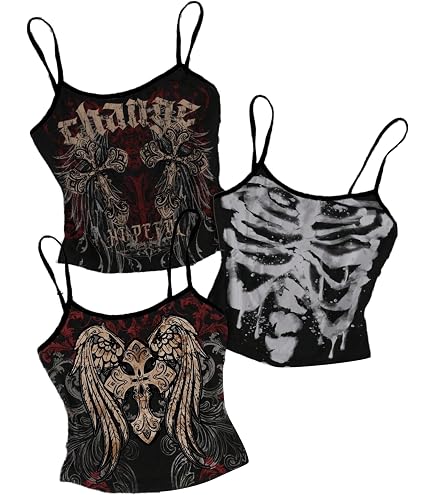 SOLY HUX Women's Gothic Graphic Cami Crop Tops Y2k Skull Print