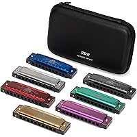 JDR Harmonica Set of 7 (Key of C, D, E, F, G, A and Bb), 10 Holes 20 Tones Blues Harp Diatonic Mouth Organ Harmonica with EVA