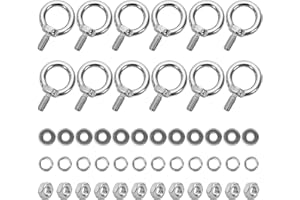 SRZTXU 12 Pack M6 Stainless Steel Eye Bolts with Nuts Washers, 0.55"（14mm） Thread Length - Eyebolts for DIY, Furniture, Swing, and Outdoor Use (12, M6 x 14mm)