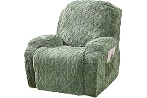 4 Pieces Recliner Chair Covers, Soft Stretch Sofa Slipcovers with Pockets, Jacquard Plush Recliner Covers Furniture Protector