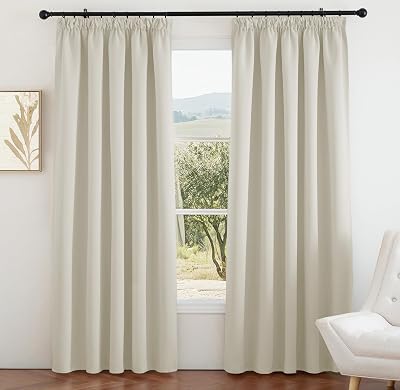 PONY DANCE Pencil Pleat Thermal Curtains 66x90 Dark Beige Blackout Panels