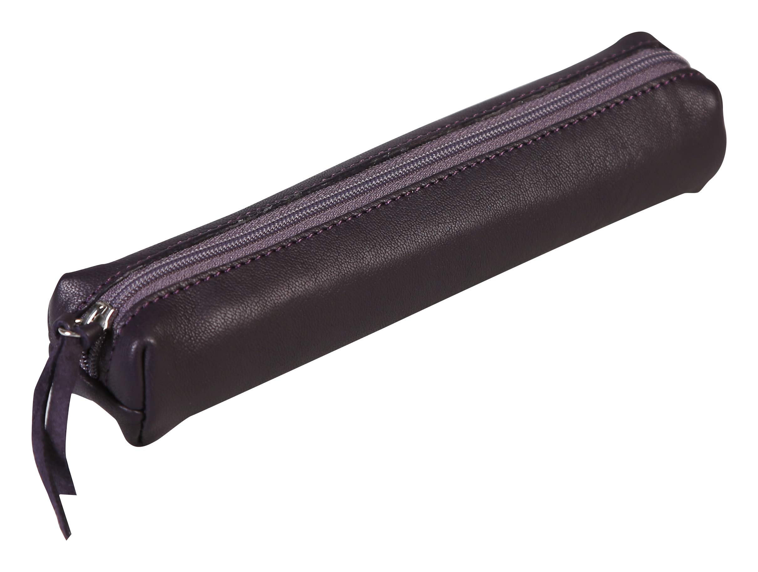 Clairefontaine 410081C - One Small Slim Genuine Lambskin Leather Case - Dimensions: 4x2x19.5 cm - Lawrence Aubergine Colour - Multi-Functional - Practical