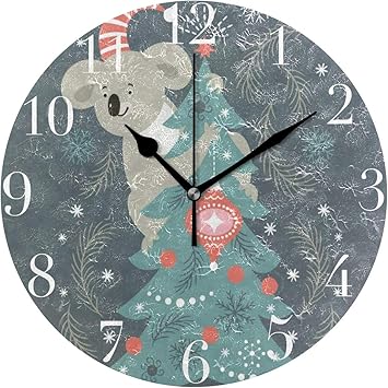 Amazon Com Funnycustom Round Wall Clock Christmas Tree Koala