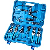 9PCS Professional Hose Clamp Pliers Set for Automotive, Long Reach Flexible Wire & Swivel Jaw Pliers for Fuel, Oil, Coolant Radiator Heater and Water Hoses