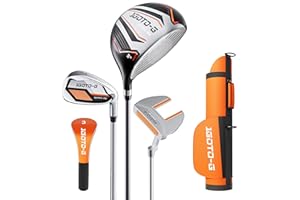 1GoTo-G 5/6/7 Pieces Kids Golf Clubs Set - Youth Golf Clubs Junior Set Ages 3-14 Includes Stand Bag, 1# Driver, 5# Hybrid, 7#, PW# Irons and Putter Right Hand for Boys Girls