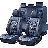 Coverado Car Seat Covers Full Set, Luxury Faux Leather Seat Covers for Cars, Waterproof Car Seat Protector, Blue Car Seat Cover, Universal Automotive Seat Covers Fit for Most Sedan SUV Trucks