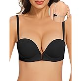 YBCG Women's Backless Bra with Clear Straps and Back Covertible Plunge Push up Padded Add A Cup Underwire Bras for Women