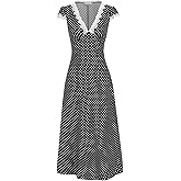 Women Summer Dresses Deep V Neck Polka Dot Prined Splice Lace Dress Elegant Cotton for Party