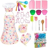KAEGREEL Elephant Baking Chef Set for Kids, 26 Pcs Kids Cooking Set with Elephant Apron & Hat, Chef Supplies Kitchen Toys Dress Up Role Play Gifts for Girls Boys Aged 3-8