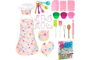 KAEGREEL Elephant Baking Chef Set for Kids, 26 Pcs Kids Cooking Set with Elephant Apron & Hat, Chef Supplies Kitchen Toys Dress Up Role Play Gifts for Girls Boys Aged 3-8