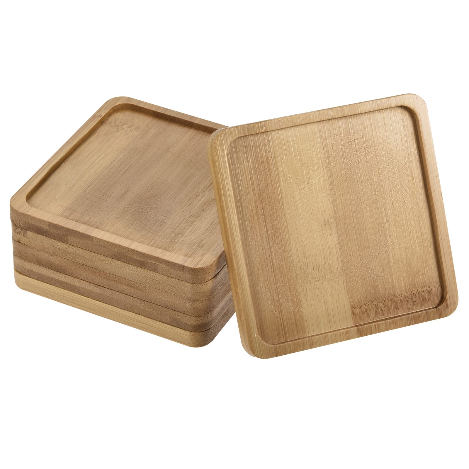 PATIKIL Plant Pot Saucer, 6 Pack 4 Inch Bamboo Square Flower Drip Tray for Indoors