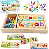 Lechonix Preschool Learning Activities, Learning Toys for 3 Year Old Boys Girls See & Spell Matching Letter Game with Alphabet Cards for Kids, Preschool CVC Word Builders Toy