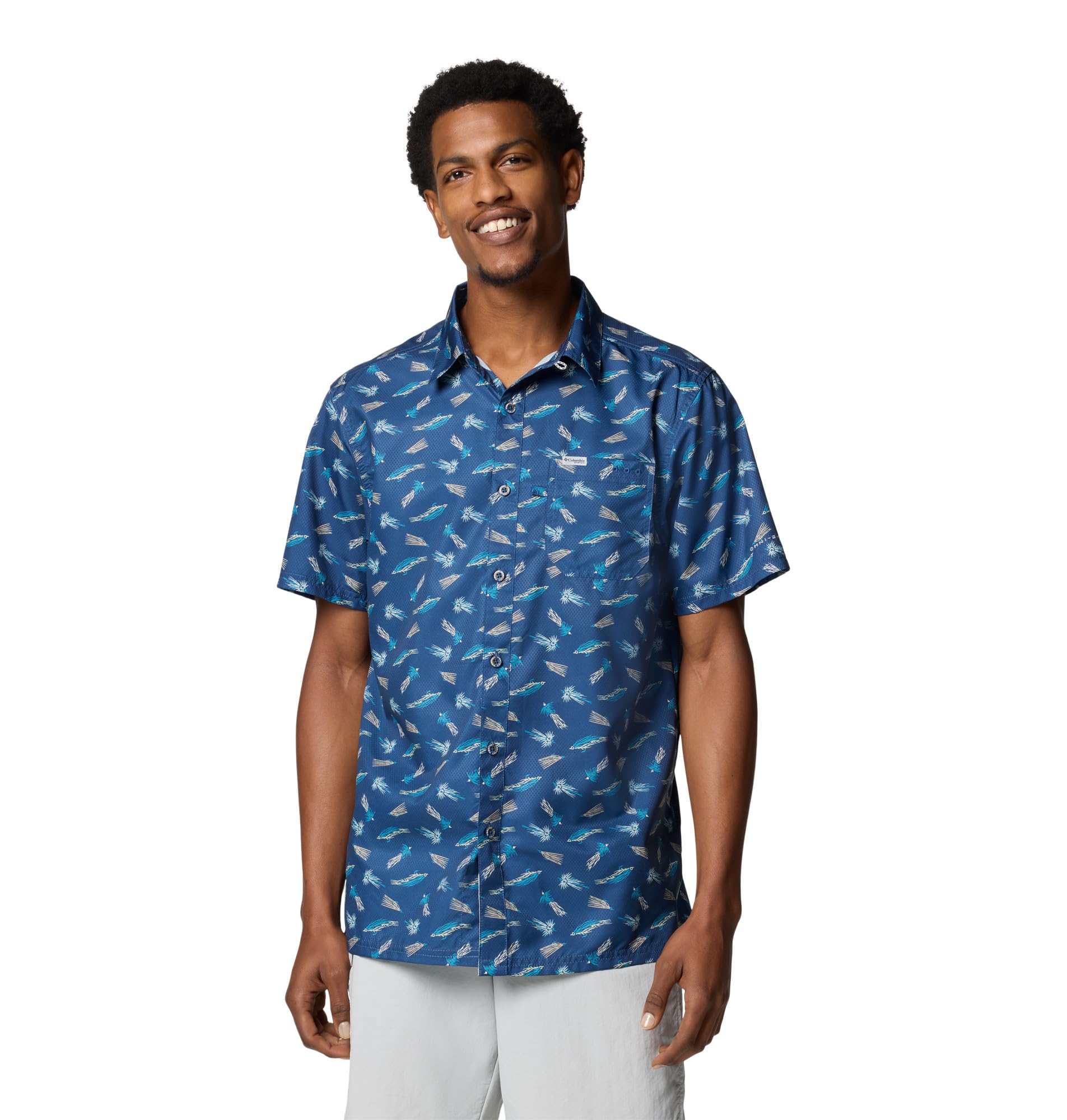 Columbia Mens PFG Super Slack Tide Camp Shirt, Carbon Fly Pride, 2X Image