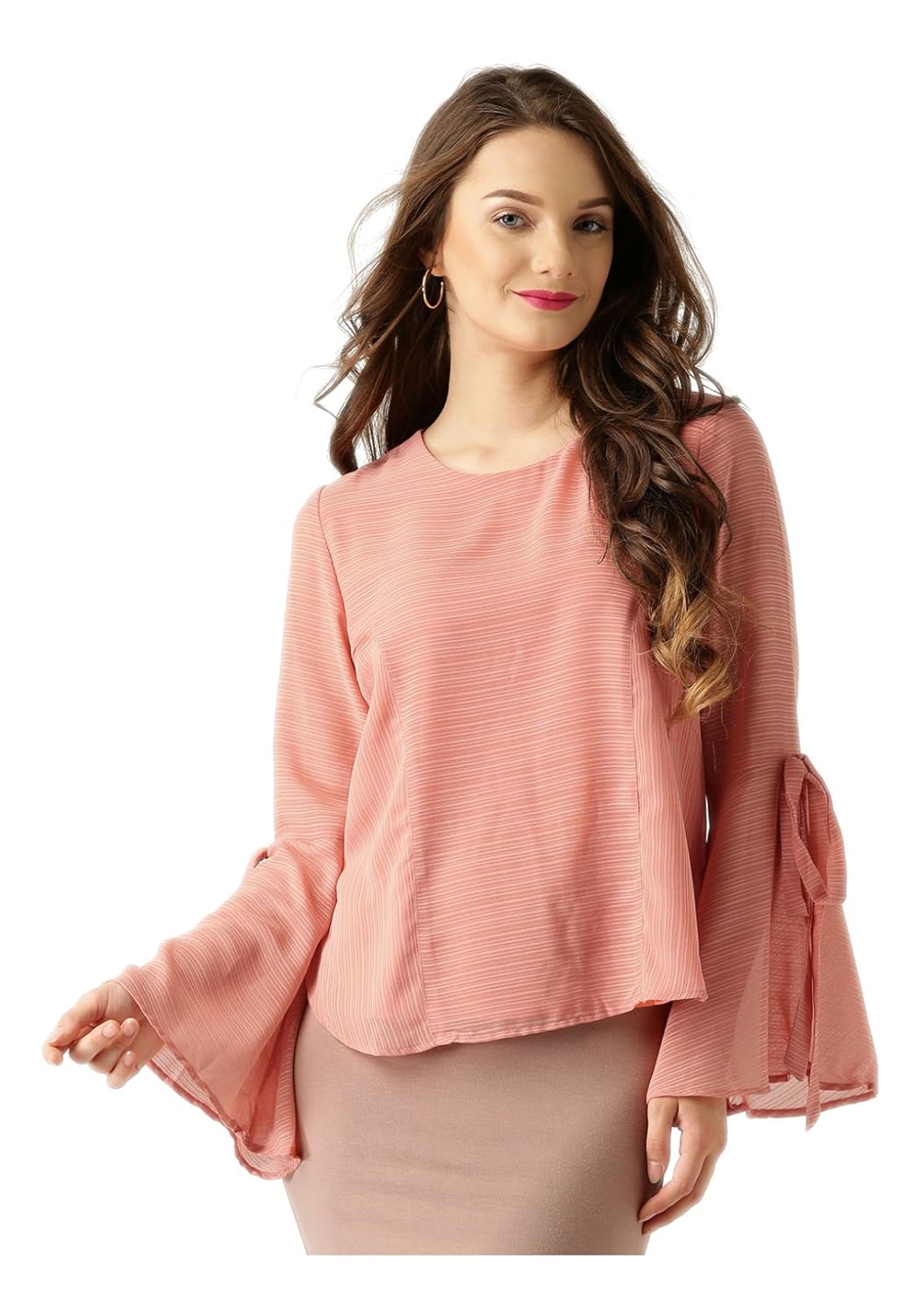 marie claire women coral pink striped top (mc701)