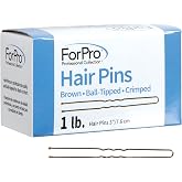 ForPro Hair Pins, 1lb/320ct, 3"L, Brown, Ball-Tipped, Crimped, Non-Damaging | Professional Hair Pins | Perfect for Securing Up-Dos, Flyaways and Holding Back Layers