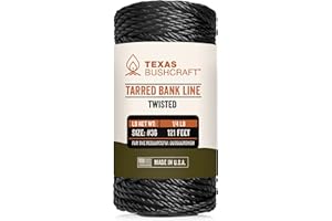Texas Bushcraft Tarred Bank Line Twine - #36 Black Nylon String for Fishing, Camping and Outdoor Survival – Strong, Weather Resistant Bankline Cordage for Trotline
