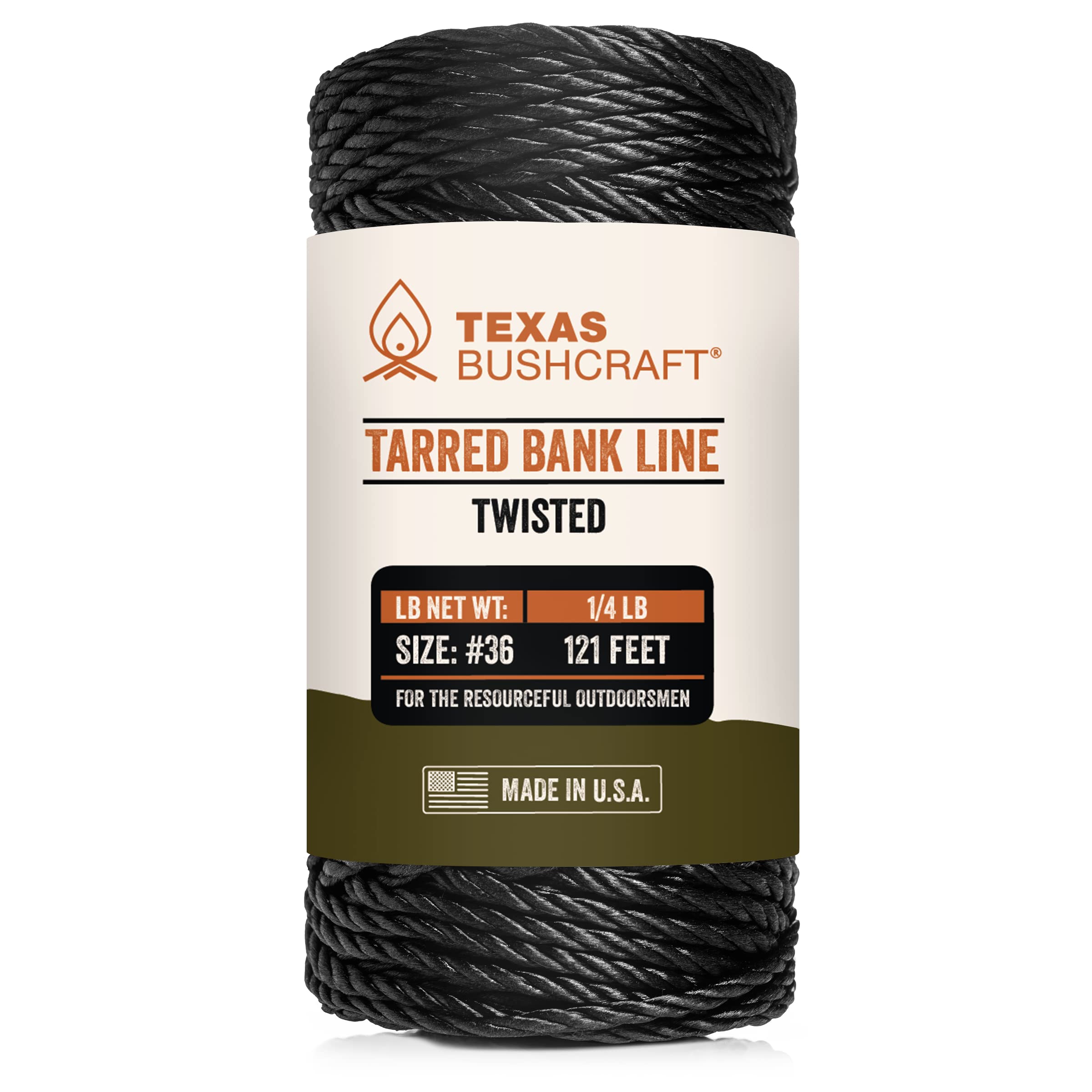 Texas Bushcraft Tarred Bank Line Twine - #36 Black