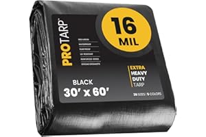 PROTARP Extra Heavy Duty 16 Mil Tarp Cover, Waterproof, UV Resistant, Rip and Tear Proof, Poly Tarpaulin with Reinforced Edges for Roof, Camping, Patio, Pool, Boat. (Black 30′ X 60′)