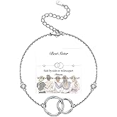 Mother Daughter Sister Bracelets Gifts for Women: S925 Sterling Silver Two Interlocking Eternity Circle Chain Bracelet Jewelry Mother Day Birthday Christmas Gifts for Daughter Granddaughter Mom Friend