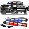 XRIDONSEN 34 inch Emergency Visor Police Lights 40 LED Red Blue Police Light Bar Safety Flashing Warning Hazard Interior Front Windshield Strobe w/White Take Down Deck Split Mount for Vehicles Trucks