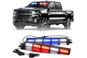 XRIDONSEN 34 inch Emergency Visor Police Lights 40 LED Red Blue Police Light Bar Safety Flashing Warning Hazard Interior Fron