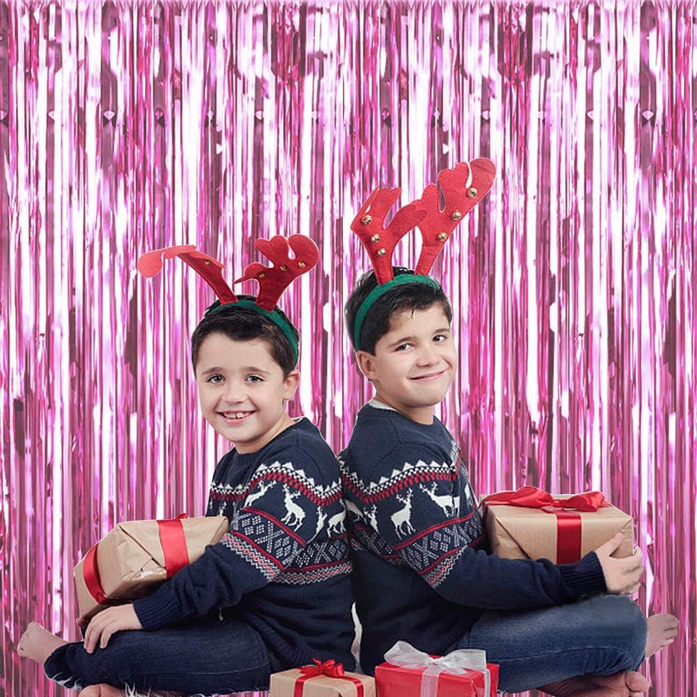 FECEDY 2pcs 3ft x 8.3ft Light Pink Metallic Tinsel Foil Fringe Curtains Photo Booth Props for Birthday Wedding Engagement Bridal Shower Baby Shower Bachelorette Holiday Celebration Party Decorations: Toys & Games