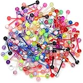CrazyPiercing Wholesale 14g Acrylic Bar Tongue Rings Barbells Assorted Colors 110 PCS Acrylic Ball