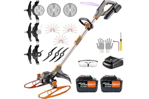 WeGofly 13.5-Inch Cordless String Trimmer & Edger, （2 x 21V 6.0Ah Electric Brush Cutter Battery Powered）, with 2 x Saw Blades, 3 x Metal Blades, 30x Grass Cutting line