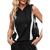 Remidoo Women Sleeveless Hoodies Color Block Workout Tops Activewear Hooded Gym Tank Top