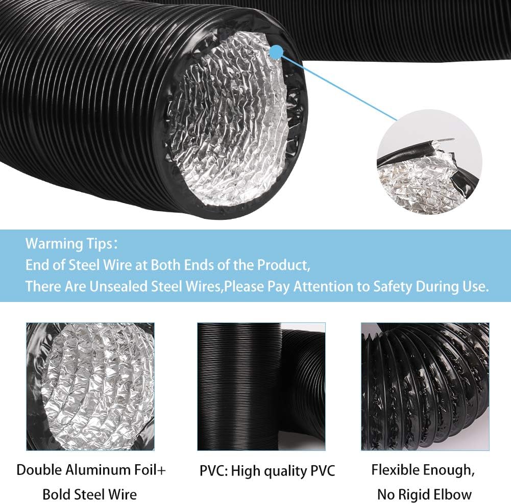 Omont Aluminum Flexible Ducting 4 Inch 10FT PVC Air Duct with 2 Clamps Great for Dryer Rooms, Grow Tents, Kitchen,Portable Air Conditioner: Home Improvement