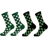CaySep 2 Pairs St.Patrick's Day Socks Shamrock-Clover-Stripe-Socks Irish-Green-Costume-Socks for St.Patrick's Day Mardi Gras