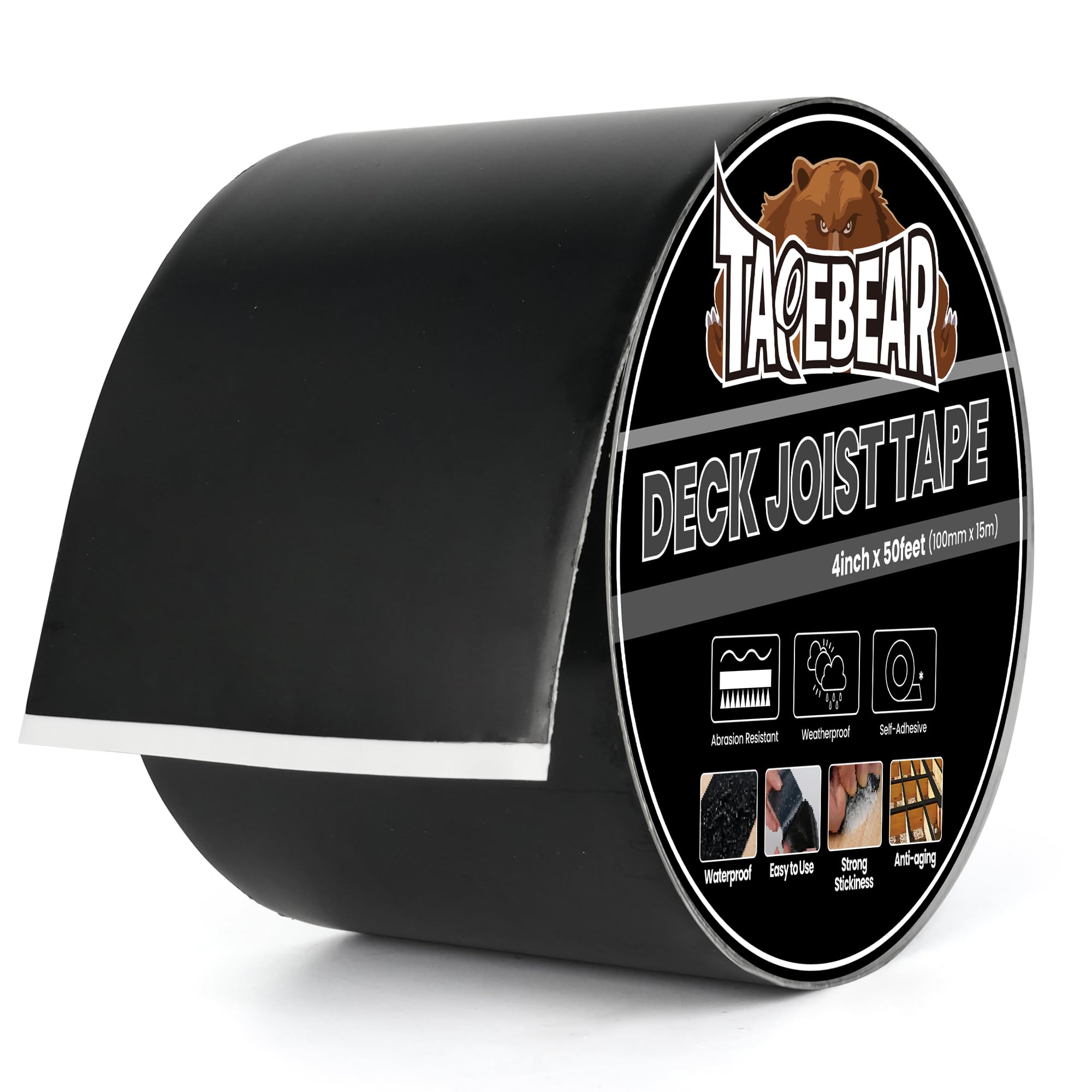 TAPEBEAR Joist Tape 100mm x 15m, Black, Waterproof, Anti-Corrosion, Weather Resistant for Wood Decks, Beams, Rim, Roof