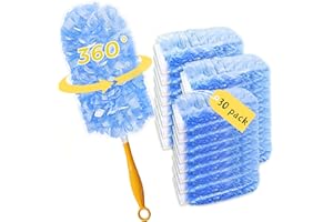 FRESCARES Duster Refills,Static Dust Removal Brush Disposable Replacement Head Compatible with Swiffer Duster Refills for Electronics, Furniture, Blinds, Ceiling Fans (Blue, 30 Refills+1 Handle)