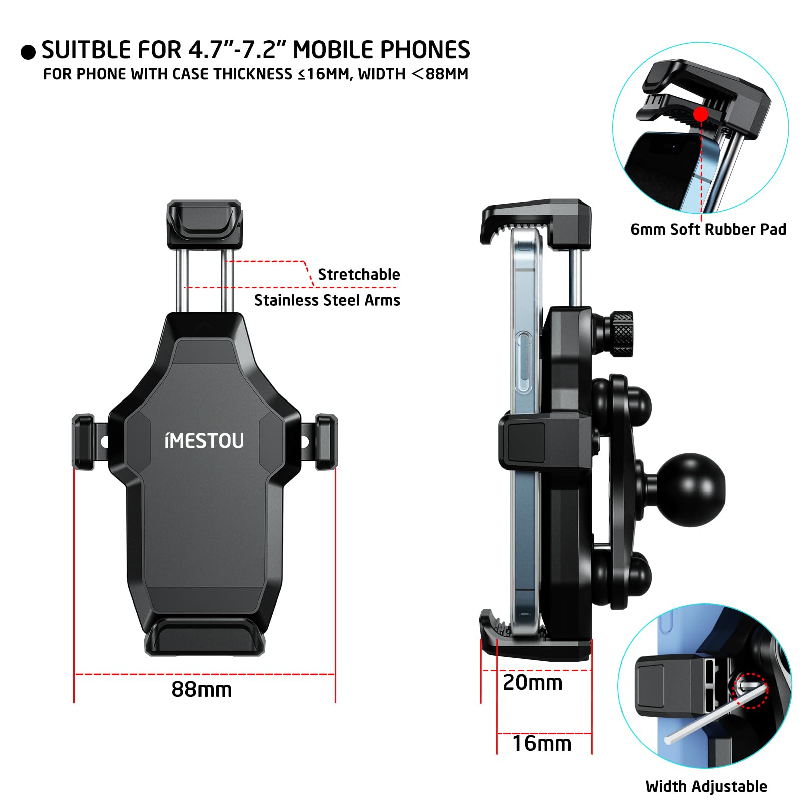 iMESTOU Motorcycle Fork Stem Phone Mount, Anti-Vibration 1