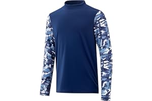 Poekuao UPF 50+ Boys Rash Guard Long Sleeve Thumb Hole UV Sun Protection Swim Shirt for Kids Quick-Dry SPF Fishing Shirts