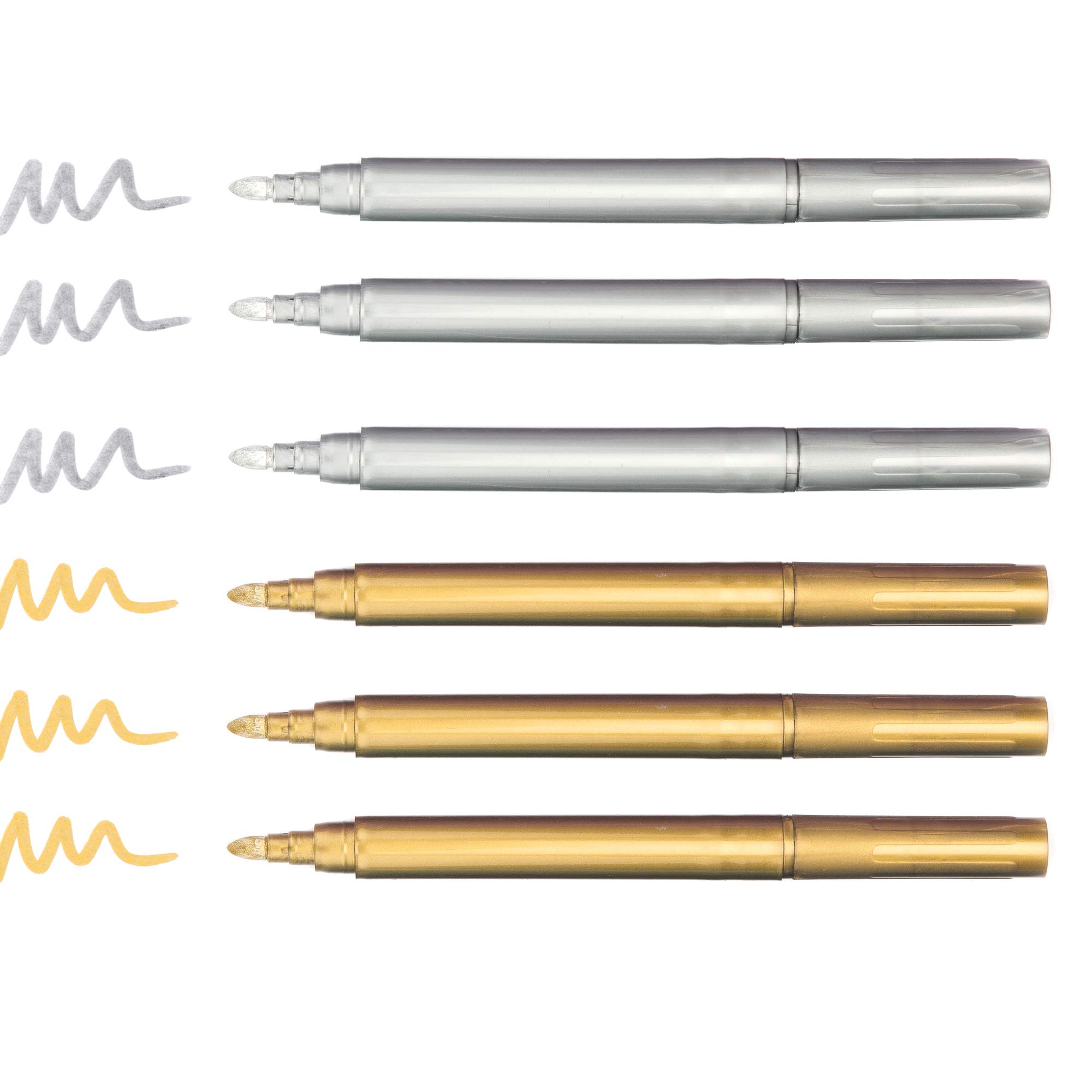Baker Ross AV686 Gold & Silver Metallic Fibre Pens Creative Xmas Art Supplies for Christmas Crafts and Decorations (Pack of 6)