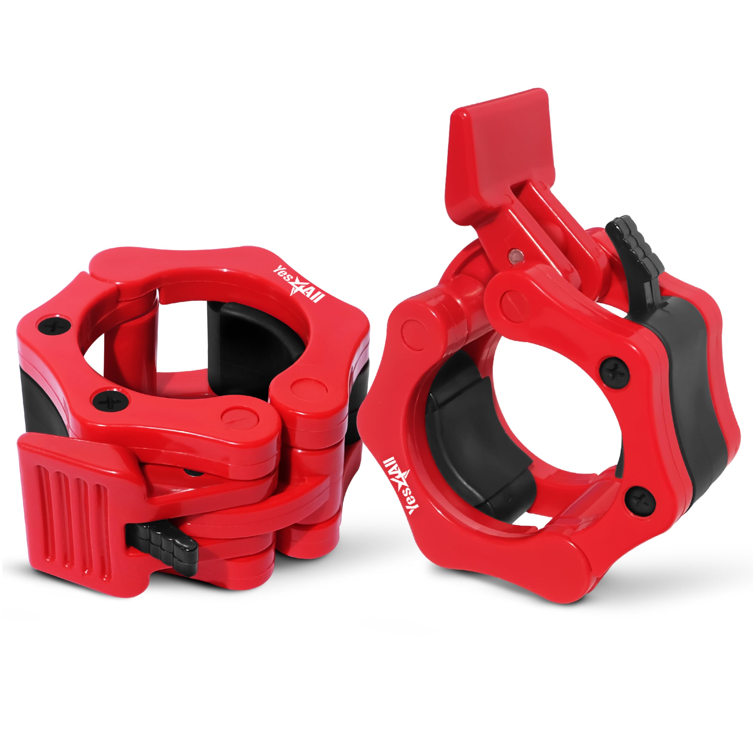 Yes4All 2 Inch Barbell Clamps Pair, Pro Lockjaw Collar Set for Olympic Bar, Quick Release Weight Plate Locks Dumbbell Clips for Weightlifting Training Exercise, and Strength Training (Red)