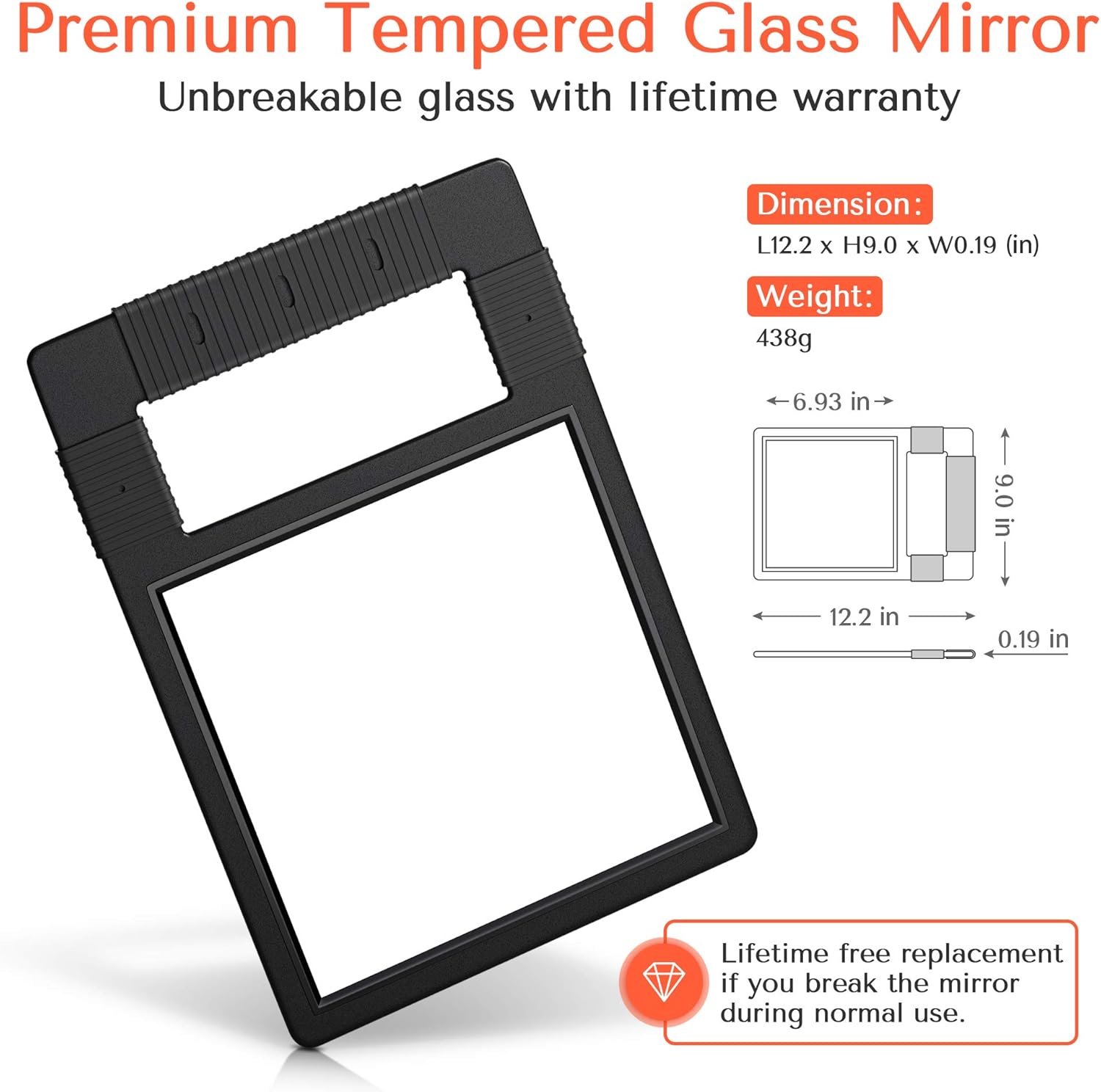TASALON Hand Mirrors with Handle - Unbreakable Hand Mirror - Unbreakable Handheld Mirror with Silicone Handle for Barber Mirror, Salon Mirror, Makeup Mirror or Shower Mirror, Hand Held Mirror - Black: Kitchen & Dining