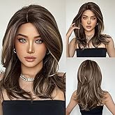 HAIRCUBE Brown Wigs for Women Light Brown Highlights Blonde Wig Natural Shoulder Length Layered Synthetic Wig for Daily Use