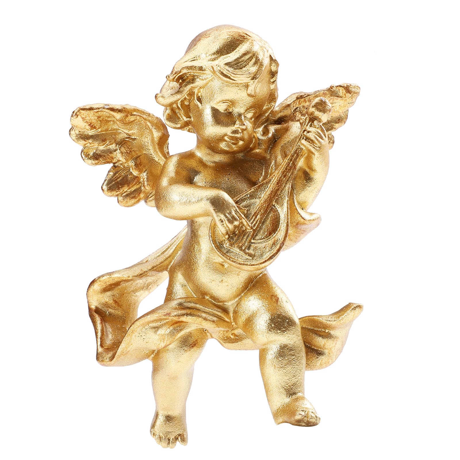 Angoily Wall Hanging Cherubs Statue, Resin Cherubs Statue Figurine, Cupid Wall Hanging Sculptures Playing the Violin for Home Outdoor and Indoor Décor (Gold)