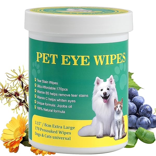 OPULA 170PCS DOG EYE WIPES, 3.15“/8CM DOG TEAR STAIN REMOVER WIPES, PET EYE WIPES FOR DOGS AND CATS, REMOVE CRUST DISCHARGEMUCUS SECRETIONS, DOG EYE WASH PADS FOR WHITE DOGS, CLEAN AND MOISTURIZE