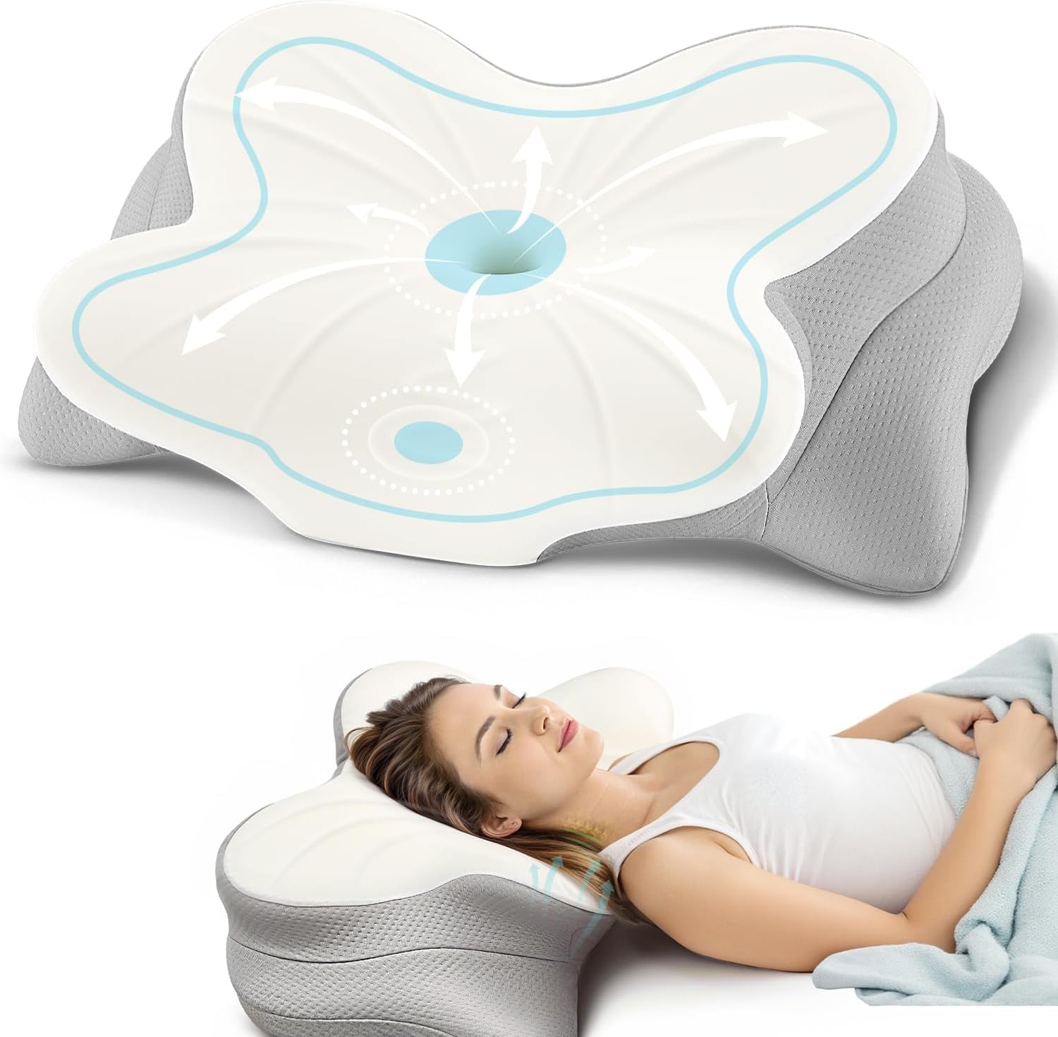 Photo 1 of TAZIKAS Neck Pillow Cervical Memory Foam Pillows for Neck and Shoulder Pain Relief, Side Sleeper Pillow, Contoured Support Pillows, 2 in 1 Ergonomic Orthopedic Bed Pillow for Back Stomach Sleep