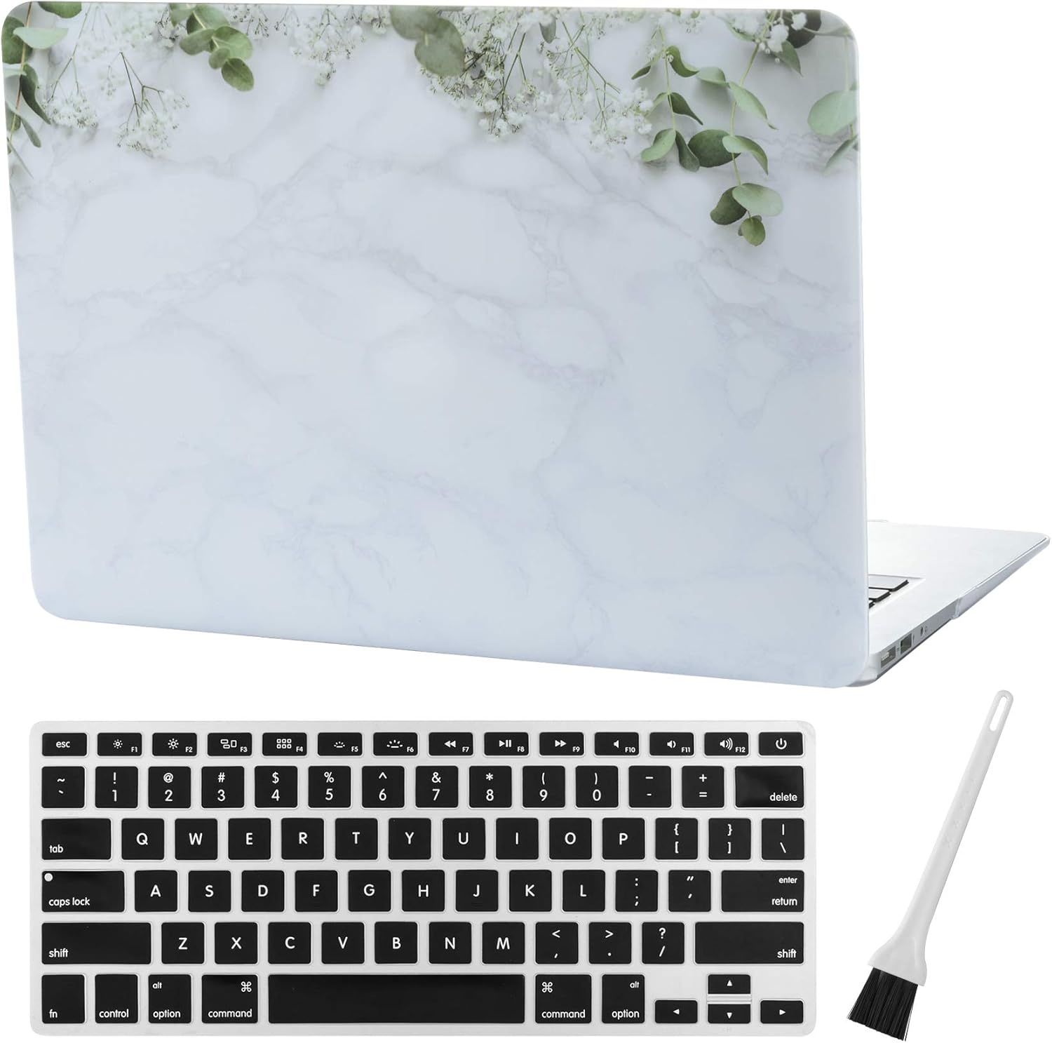 MacBook Air 13 inch Case A1369 A1466 Laptop Hard Case Matte Rubberized Hard Shell Case Cover (Old Version 2010-2017) & Silicone Keyboard Cover & Dust Brush-Marble Flowers